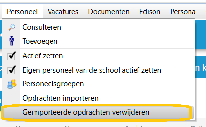 Personeel Vacatures
Consulteren
Toevoegen
Actief zetten
Documenten
Edison
Persona
Eigen personeel van de school actief zetten
Personeelsgroepen
Opdrachten importeren
Geïmporteerde opdrachten verwijderen 