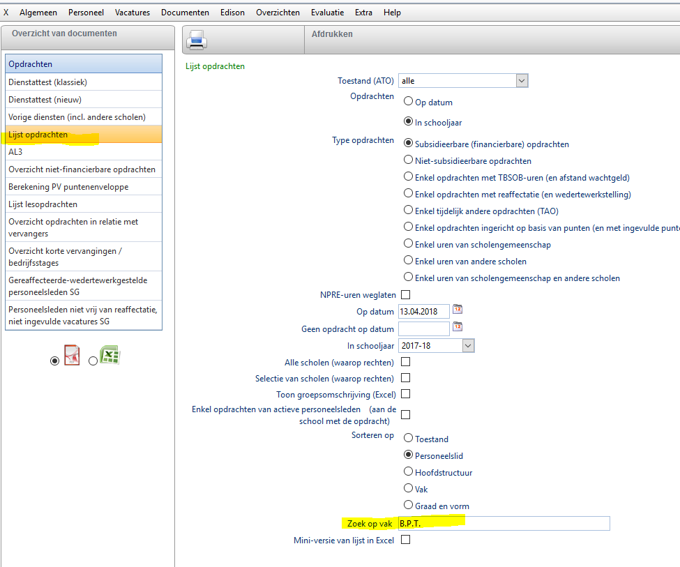 Lijst Personeel B.P.T Afdrukken. – Informat Support